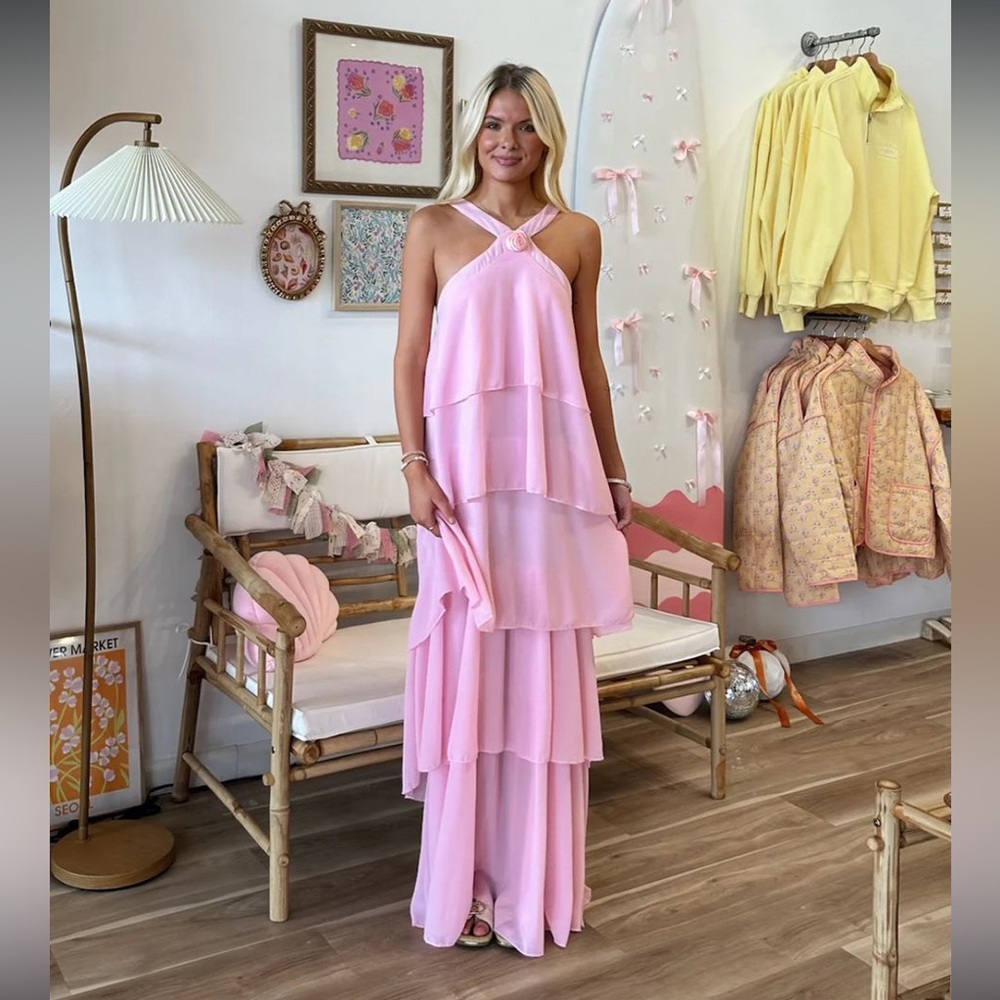 Pink Layered Maxi Dress / Baby Shower